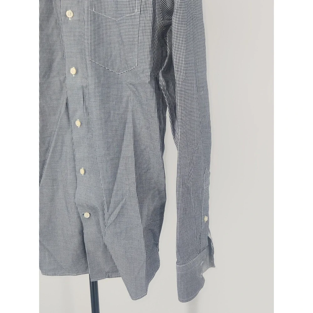 Banana Republic Mens Non-Iron Slim Fit Gingham Shirt Navy Blue M 15-15.5